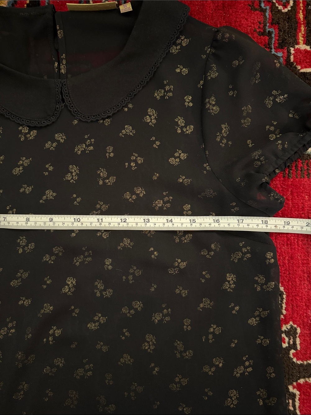 Vera Wang Black Sheer Blouse with Metallic Gold Floral Motif - Picture 4 of 4